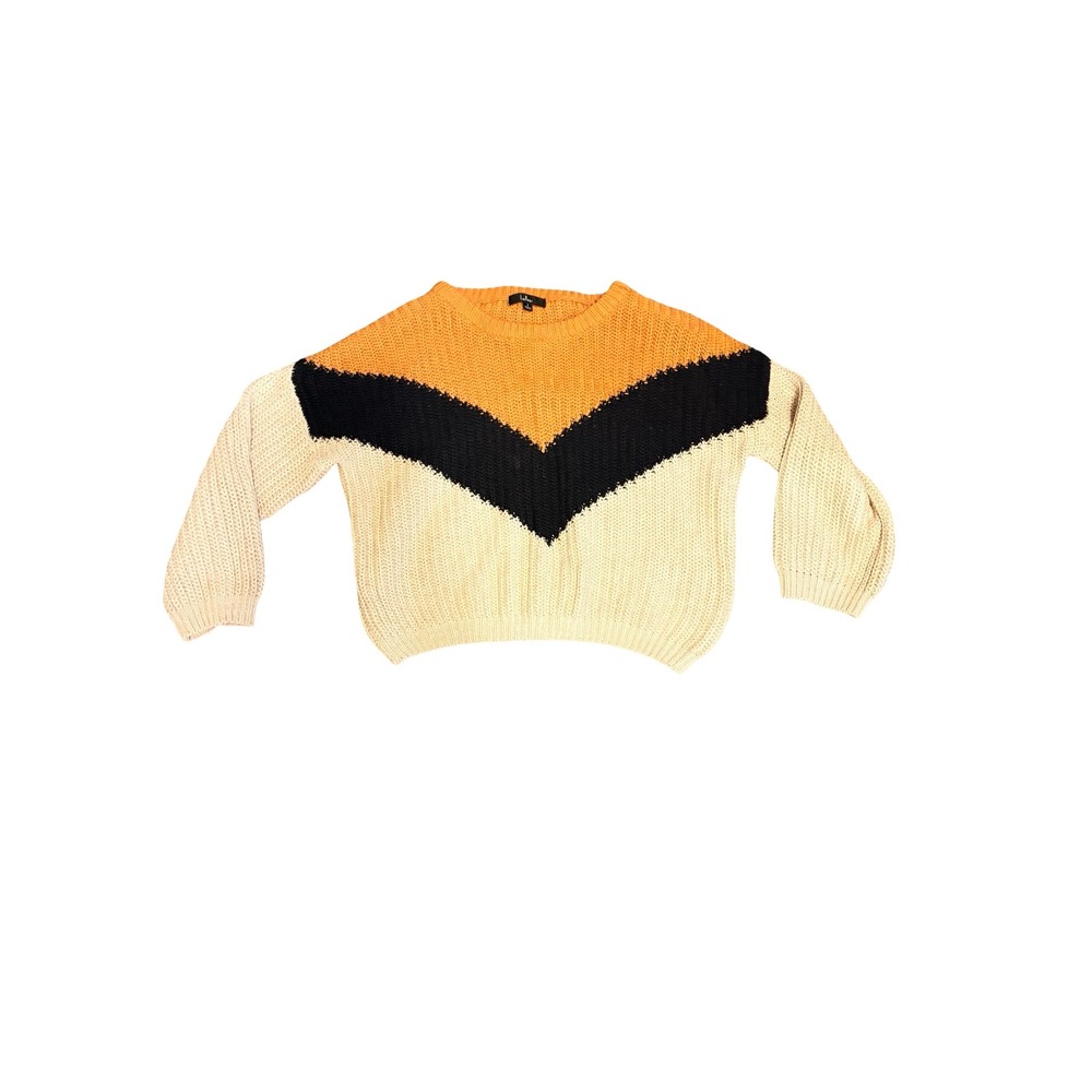 Lulus Chevron Colorblock Sweater Womens S Orange Black Cream